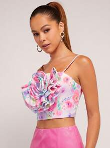 Hauture Y2K Floral Jacquard 3D Rosette Crop Cami Top - Multicolor - View 4