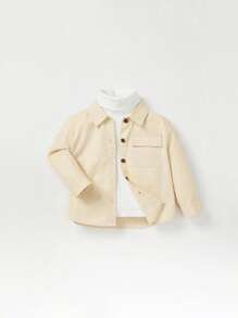 Cozy Pixies Áo sơ mi trễ vai in chữ phong cách đường phố cho bé trai - Màu be - Xem 2