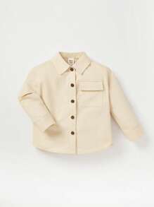 Cozy Pixies Áo sơ mi trễ vai in chữ phong cách đường phố cho bé trai - Màu be - Xem 3