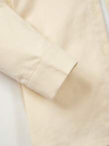 Cozy Pixies Áo sơ mi trễ vai in chữ phong cách đường phố cho bé trai - Màu be - Xem 4