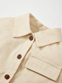 Cozy Pixies Áo sơ mi trễ vai in chữ phong cách đường phố cho bé trai - Màu be - Xem 6