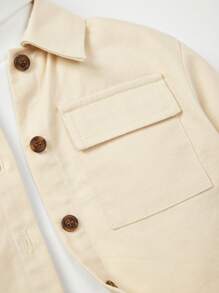 Cozy Pixies Áo sơ mi trễ vai in chữ phong cách đường phố cho bé trai - Màu be - Xem 7