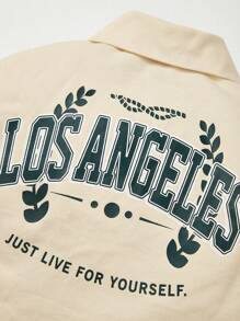 Cozy Pixies Áo sơ mi trễ vai in chữ phong cách đường phố cho bé trai - Màu be - Xem 8