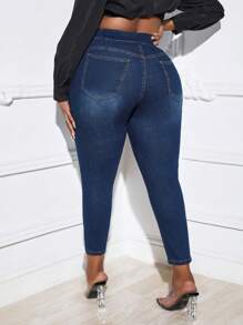 SHEIN Essnce Plus High Waist Skinny Jeans - Dark Wash - View 2