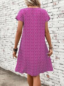 SHEIN LUNE Confetti Heart Print Batwing Sleeve Tunic Dress
