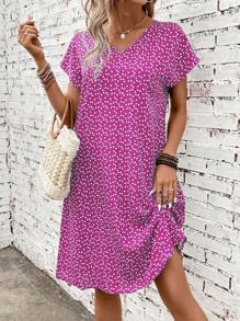 SHEIN LUNE Confetti Heart Print Batwing Sleeve Tunic Dress
