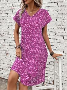 SHEIN LUNE Confetti Heart Print Batwing Sleeve Tunic Dress
