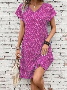 SHEIN LUNE Confetti Heart Print Batwing Sleeve Tunic Dress