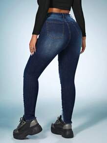 SHEIN SXY Plus Ripped Skinny Jeans - Dark Wash - View 2