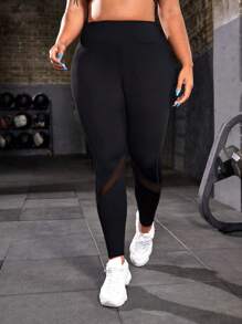 SHEIN Sport Studio Plus Contrast Mesh Wideband Waist Sports Leggings