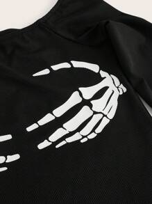ROMWE Goth 骷髅圖案一字肩緊身洋裝 - 黑色 - 查看 3