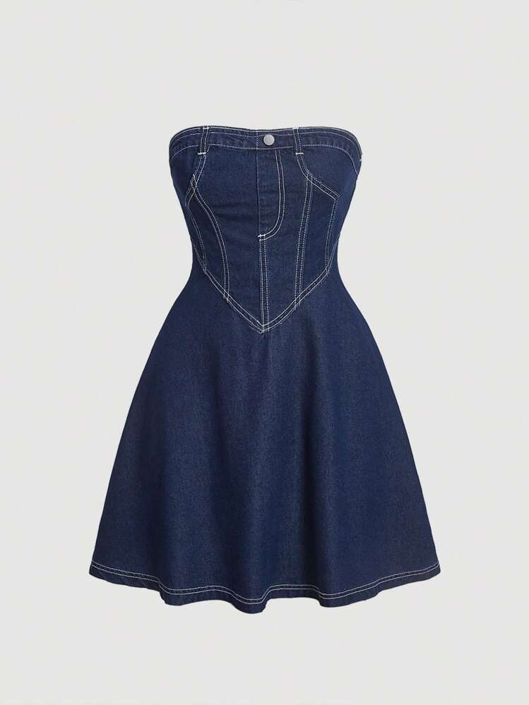 denim dress polyvore 4 Ways to style a denim dress! created with Fashiers app Visit  https://fashiers.com #denimdress #straplessdress #shirtoutfit #denimondenim  #streetstyleinspiration #howtowearit
