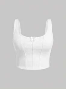 SHEIN MOD Plus Bow Front Tank Denim Top - White - View 1