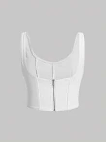 SHEIN MOD Plus Bow Front Tank Denim Top - White - View 2