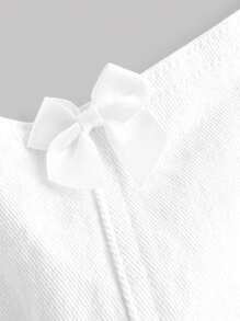 SHEIN MOD Plus Bow Front Tank Denim Top - White - View 4