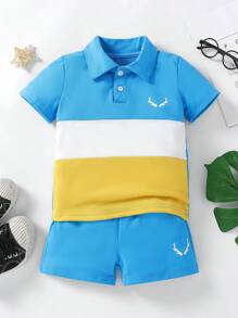 Chàng trai trẻ Khối màu Áo polo & Quần short - Màu xanh lam - Xem 1
