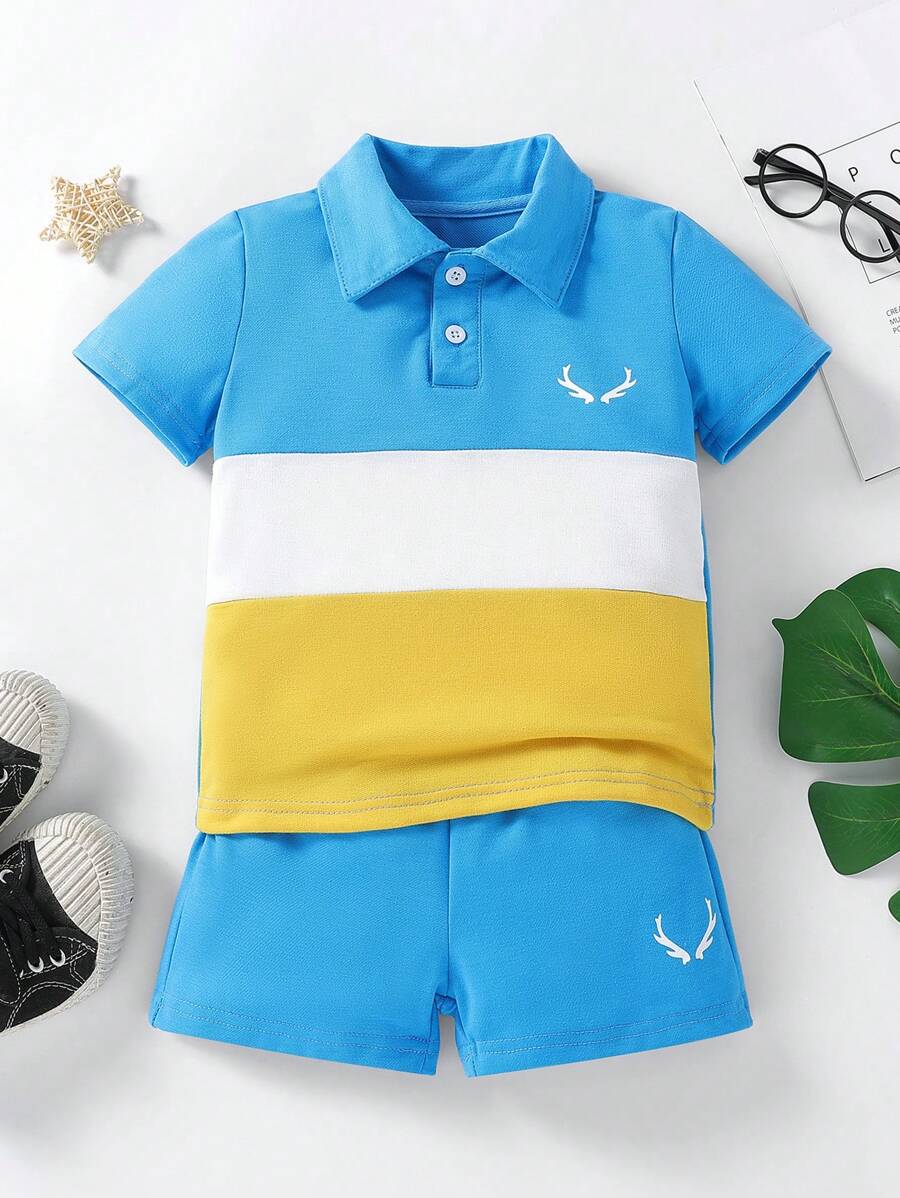 Chàng trai trẻ Khối màu Áo polo & Quần short - Màu xanh lam - Xem 1
