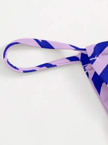Zebra Stripe Triangle Thong Bikini Set - Purple - View 5
