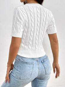 SHEIN Essnce Solid Cable Knit V Neck Crop Knit Top