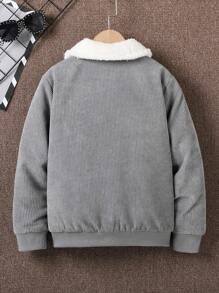 SHEIN Tween Boy Letter Patched Detail Borg Collar Teddy Lined Jacket - Grey - View 2