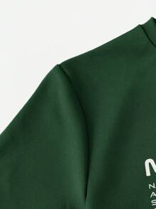 SHEIN Tween Boy Letter Graphic Tee & Drawstring Waist Shorts - Dark Green - View 4