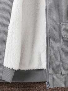 SHEIN Tween Boy Letter Patched Detail Borg Collar Teddy Lined Jacket - Grey - View 5