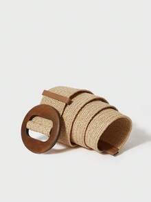 棕色的扣飾淺褐色的草編帽適合女孩 - 米色 - 查看 2