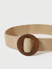 棕色的扣飾淺褐色的草編帽適合女孩 - 米色 - 查看 4