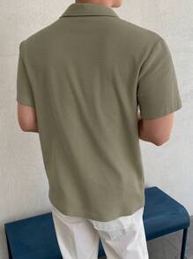 DAZY 男士纯色口袋贴布 Polo 衫（秋季） - 綠色 - 查看 2