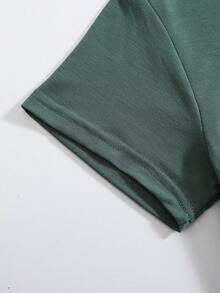 SHEIN EZwear Slogan Graphic Tee - Green - View 3