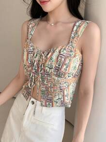DAZY Floral Print Twist Front Cami Top Babydoll Top, Boho Tops Vacation Crop Top - Multicolor - View 5