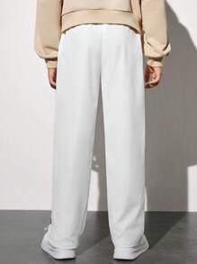 SHEIN Tween Boy Letter Patched Detail Elastic Waist Trousers - White - View 2