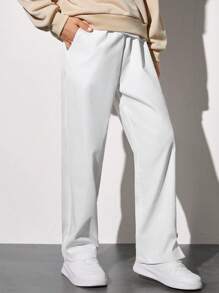 SHEIN Tween Boy Letter Patched Detail Elastic Waist Trousers - White - View 6