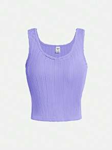 SHEIN Teen Girl Solid Tank Top - Violet Purple - View 1