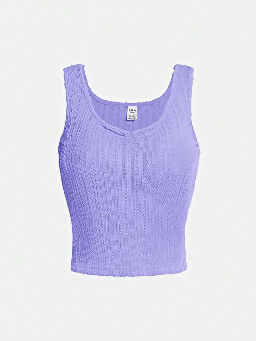 SHEIN Teen Girl Solid Tank Top - Violet Purple - View 1