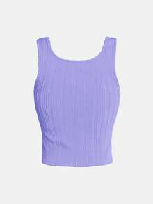SHEIN Teen Girl Solid Tank Top - Violet Purple - View 2