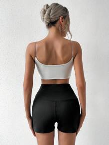 SHEIN Essnce 扣眼前繫帶短褲 - 黑色 - 查看 2