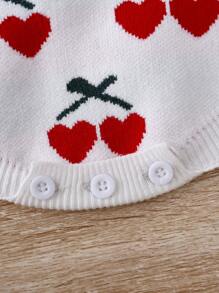 Baby Girl Cherry Pattern Knit Bodysuit & Cardigan - White - View 3