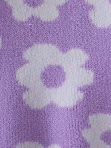 Baby Girl Floral Pattern Drop Shoulder Jumper - Purple - View 6