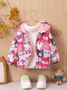 Baby Girl 1pc Cartoon Print Hooded Jacket - Multicolor - View 1