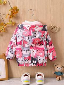 Baby Girl 1pc Cartoon Print Hooded Jacket - Multicolor - View 2