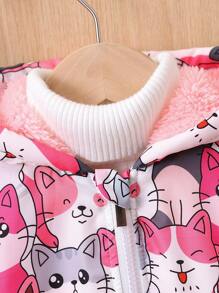 Baby Girl 1pc Cartoon Print Hooded Jacket - Multicolor - View 3