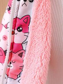 Baby Girl 1pc Cartoon Print Hooded Jacket - Multicolor - View 4