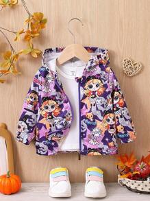 Baby Girl Cartoon Graphic Zip Up Hooded Coat Without Tee - Multicolor - View 1