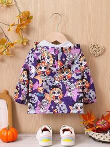 Baby Girl Cartoon Graphic Zip Up Hooded Coat Without Tee - Multicolor - View 2