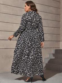 SHEIN Clasi 大碼豹紋印花腰帶襯衫洋裝 - 彩色 - 查看 4