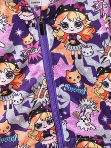 Baby Girl Cartoon Graphic Zip Up Hooded Coat Without Tee - Multicolor - View 4