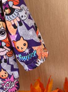 Baby Girl Cartoon Graphic Zip Up Hooded Coat Without Tee - Multicolor - View 5