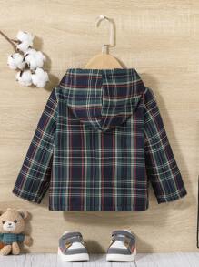 SHEIN Baby Boy Plaid Print Teddy Lined Hooded Coat