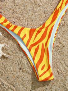 SHEIN 斑馬紋高腰比基尼套裝 - 黃色 - 查看 3